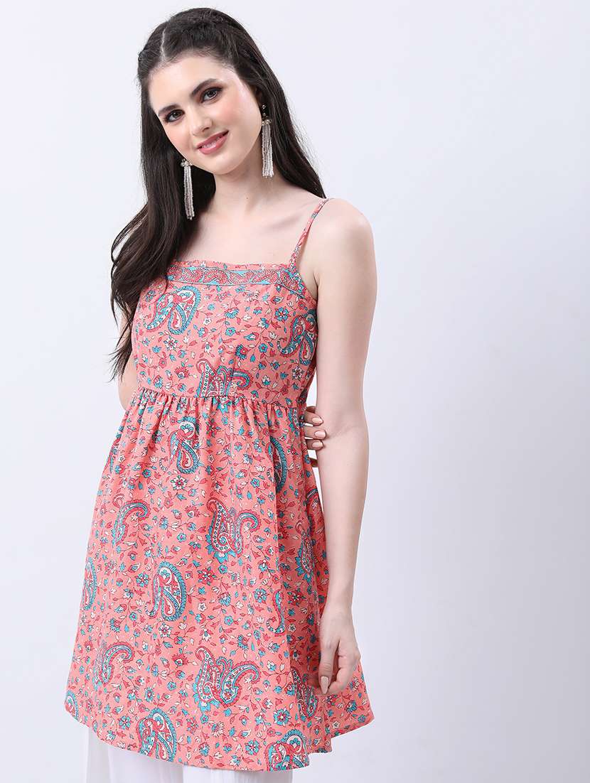 women coral cotton blend a-line kurta - 21486602 -  Standard Image - 2