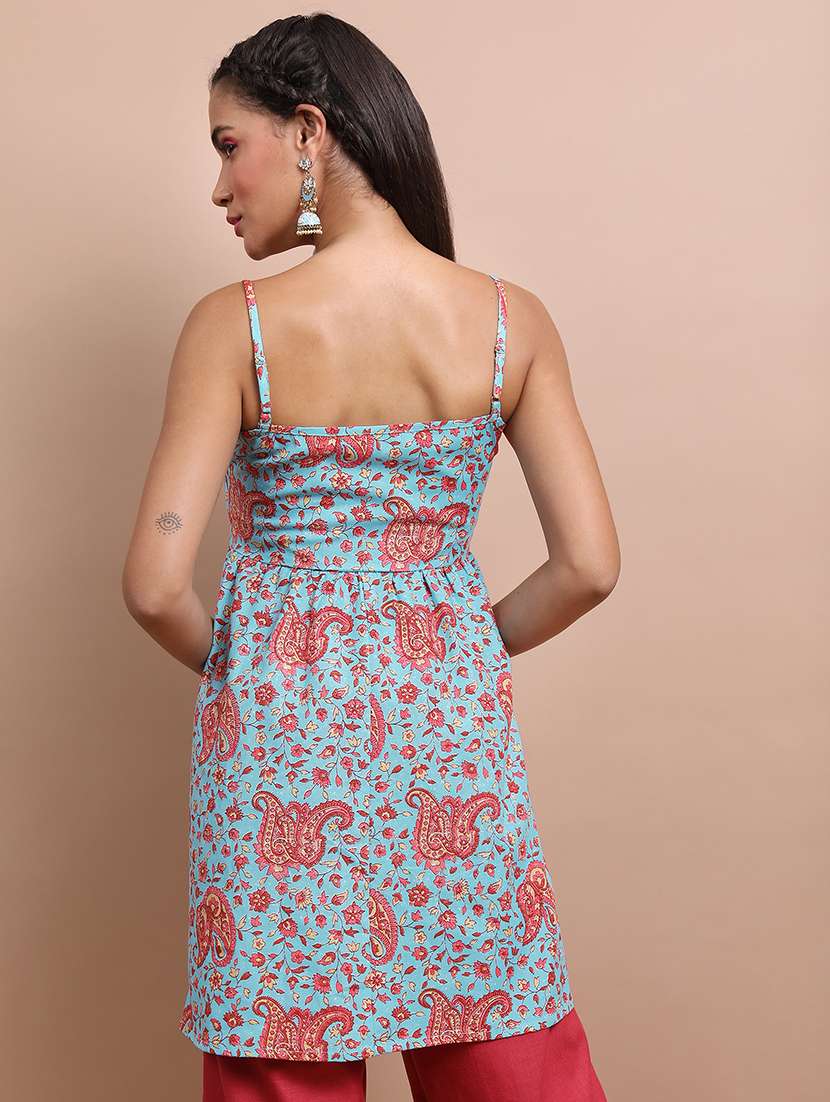light blue paisley printed flared kurta - 21486613 -  Standard Image - 2