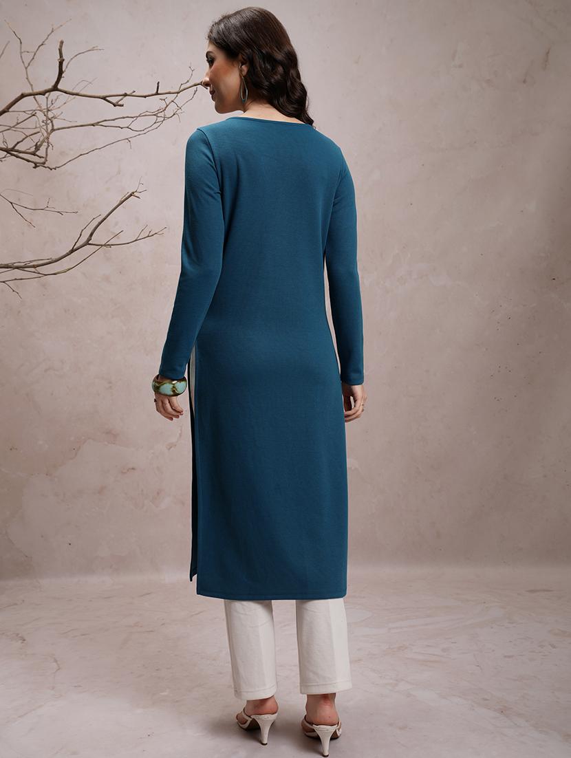 women three quarter sleeve embroidered a-line kurta - 21486623 - Standard Image - 2