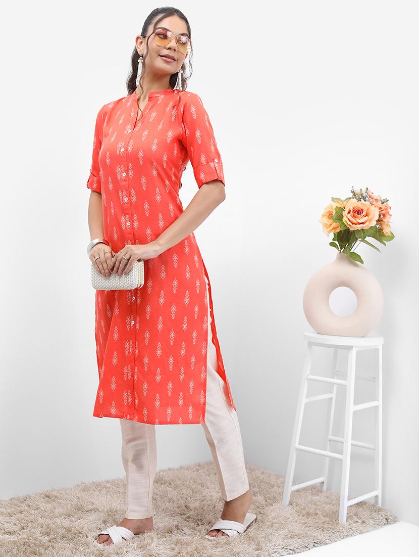 orange printed a-line kurta - 21486627 - Zoom Image - 0