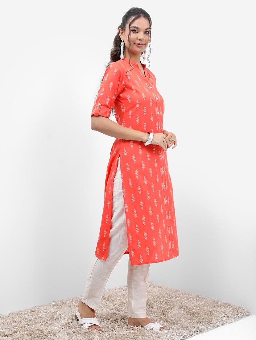 orange printed a-line kurta - 21486627 - Standard Image - 2