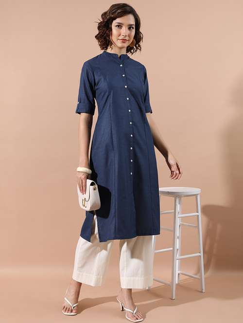 blue solid a-line kurta - 21486633 -  Standard Image - 0