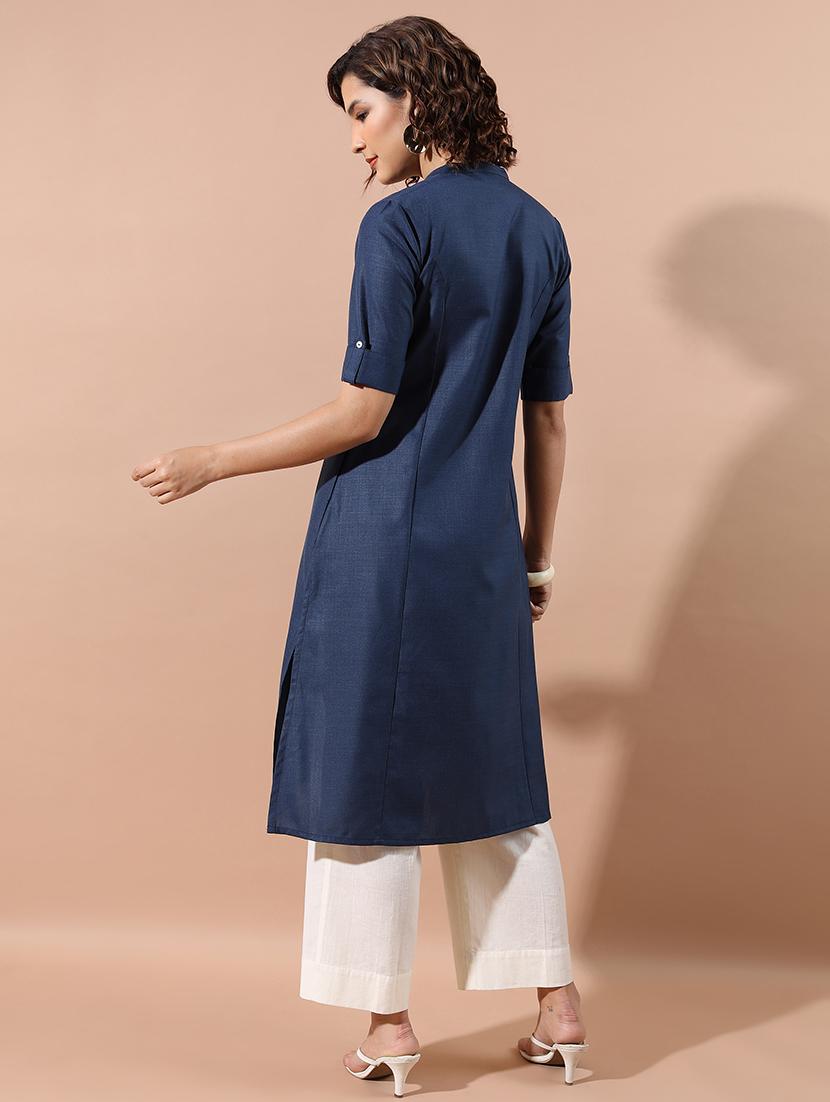 blue solid a-line kurta - 21486633 - Standard Image - 2