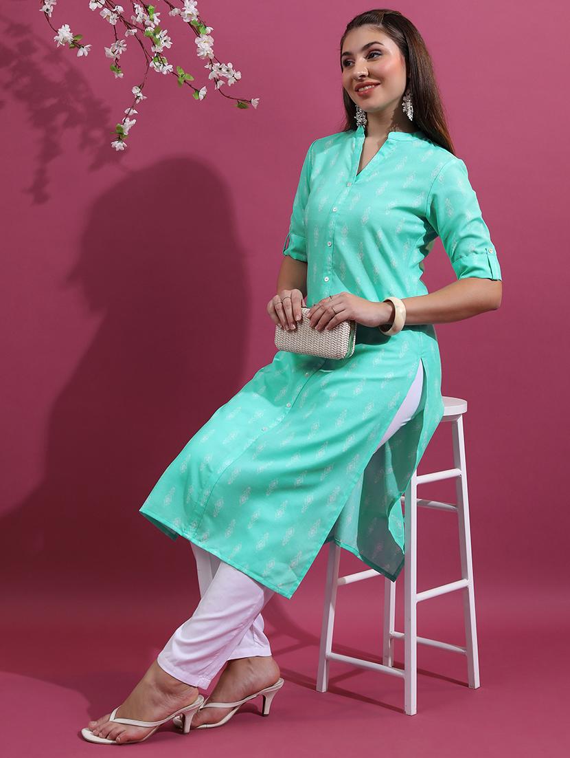 blue solid a-line kurta - 21486635 - Zoom Image - 0