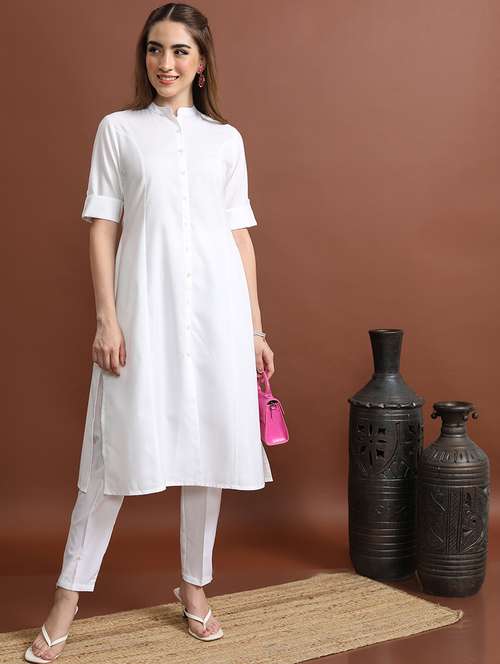 white solid a-line kurta - 21486637 - Standard Image - 0