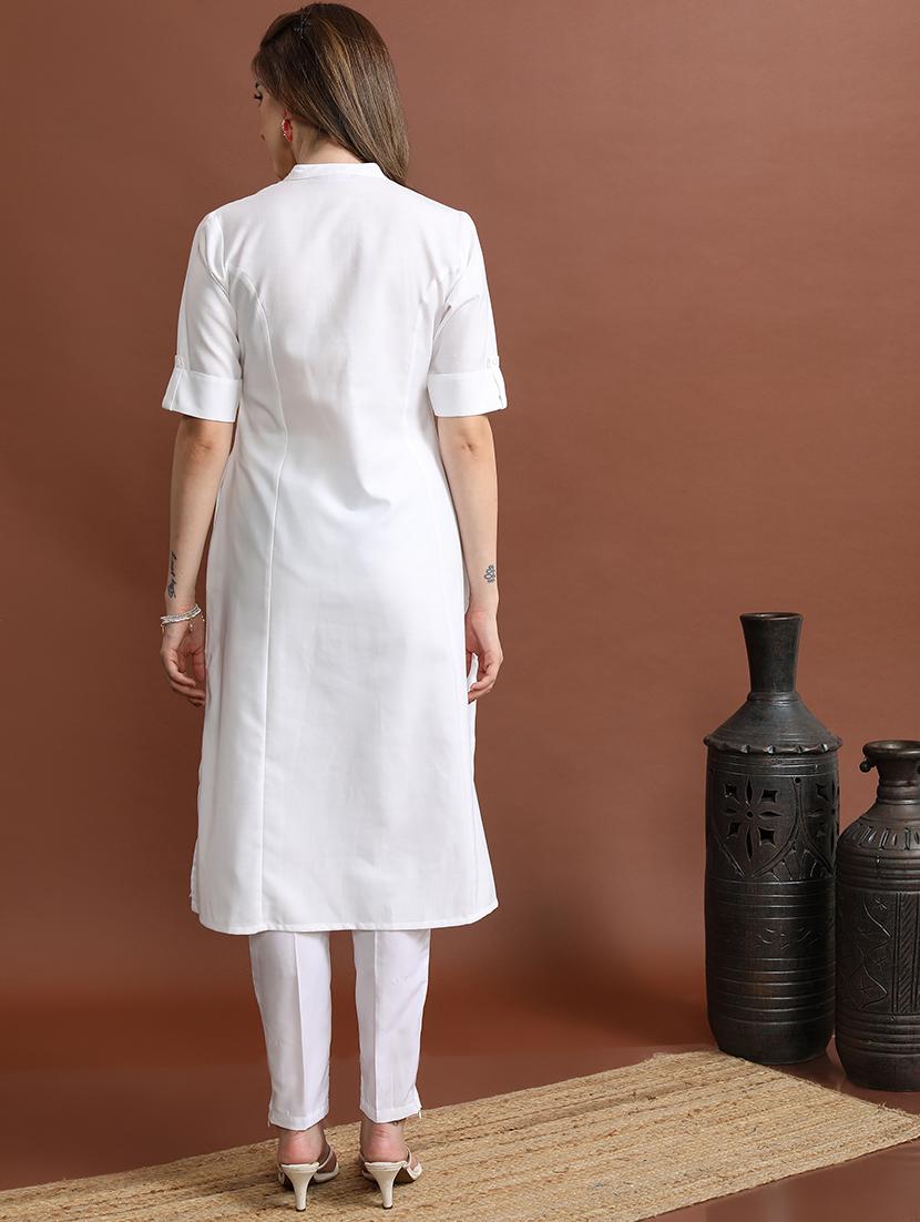 white solid a-line kurta - 21486637 - Standard Image - 2