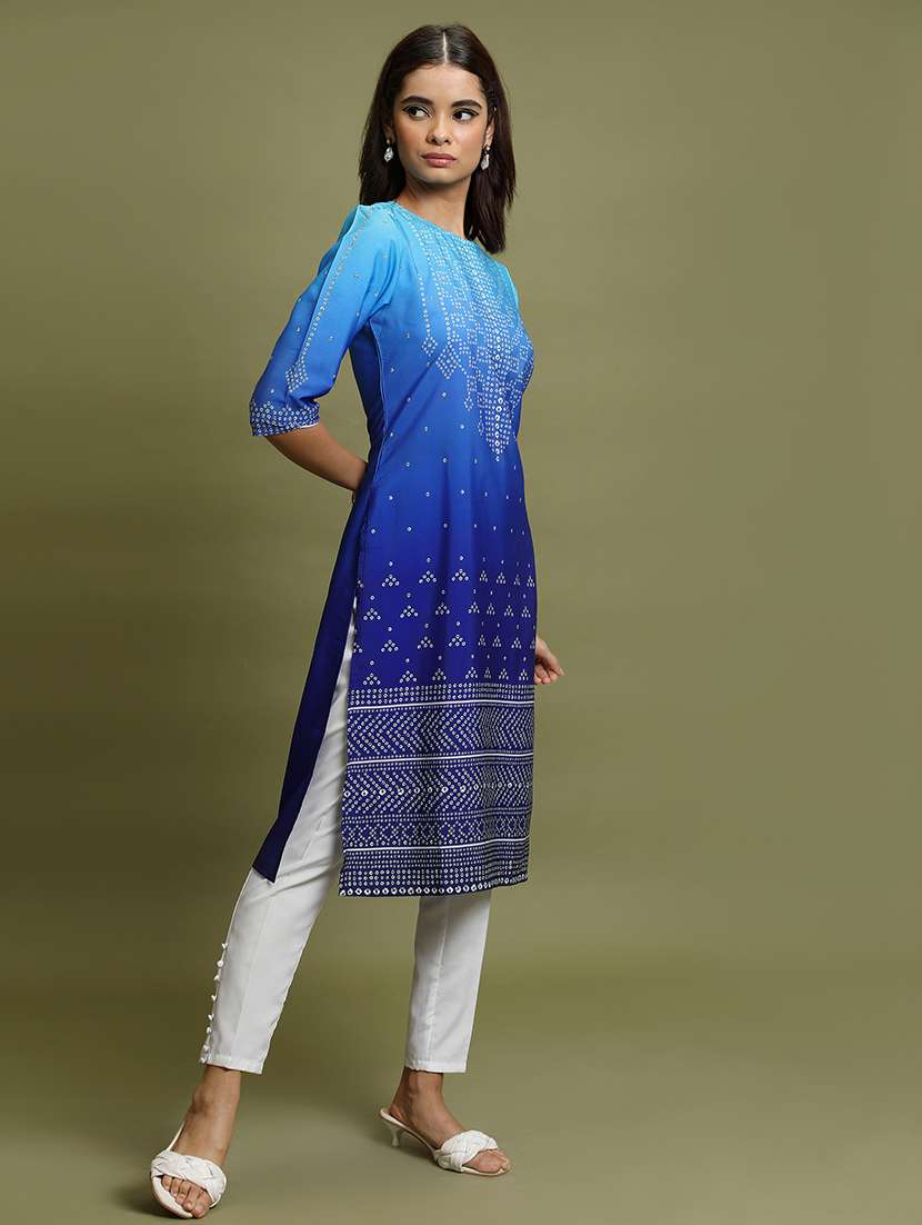 women three quarter sleeve printed a-line kurta - 21486639 -  Standard Image - 2