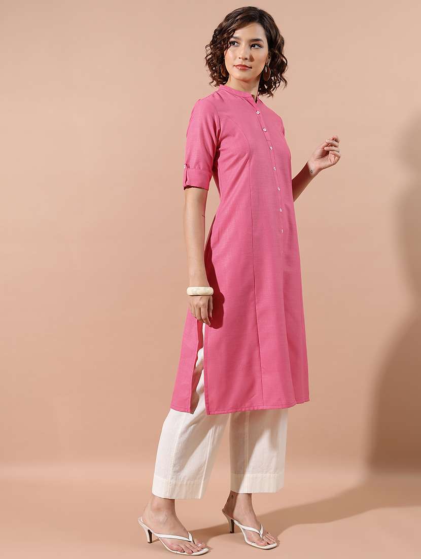 pink solid a-line kurta - 21486642 -  Standard Image - 2