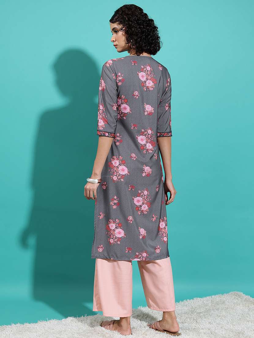 grey floral printed a-line kurta - 21486643 -  Standard Image - 2