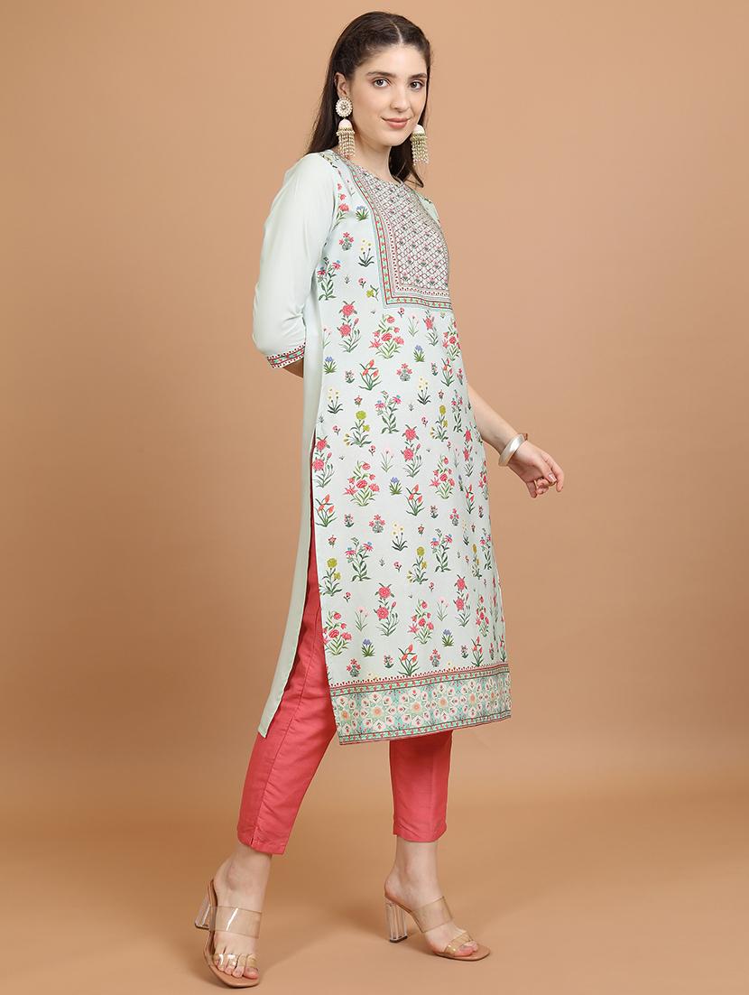 women three quarter sleeve printed a-line kurta - 21486651 - Standard Image - 2