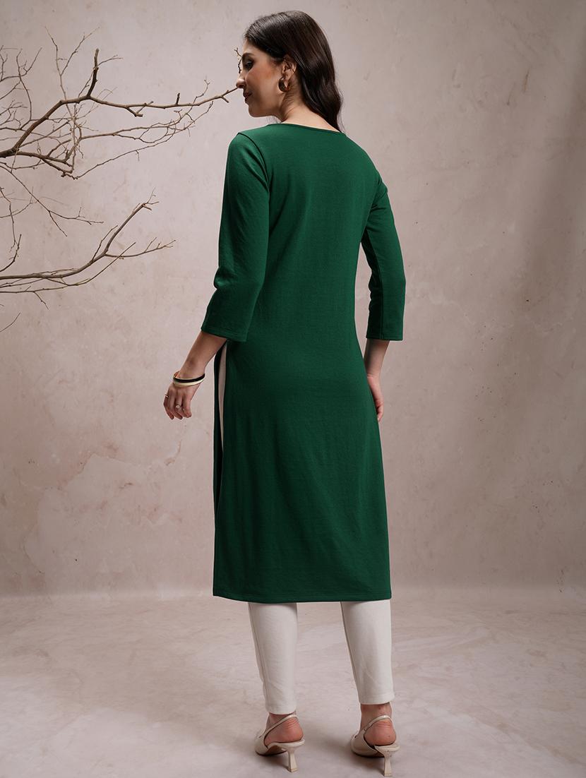 green embroidered a-line kurta - 21486655 - Standard Image - 2