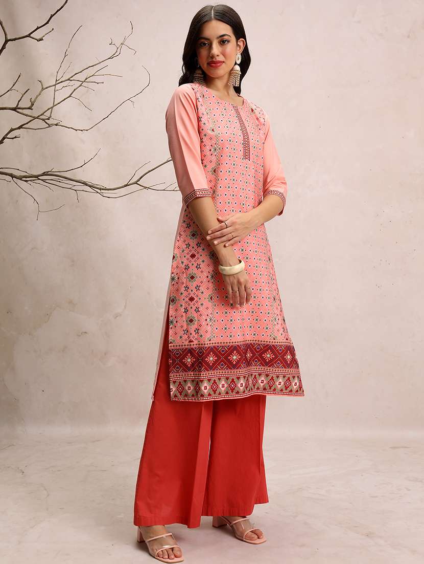 women three quarter sleeve printed a-line kurta - 21486658 -  Standard Image - 2