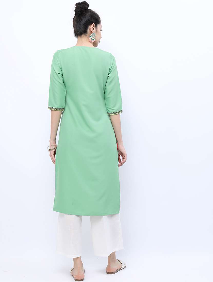 women three quarter sleeve printed a-line kurta - 21486661 -  Standard Image - 2