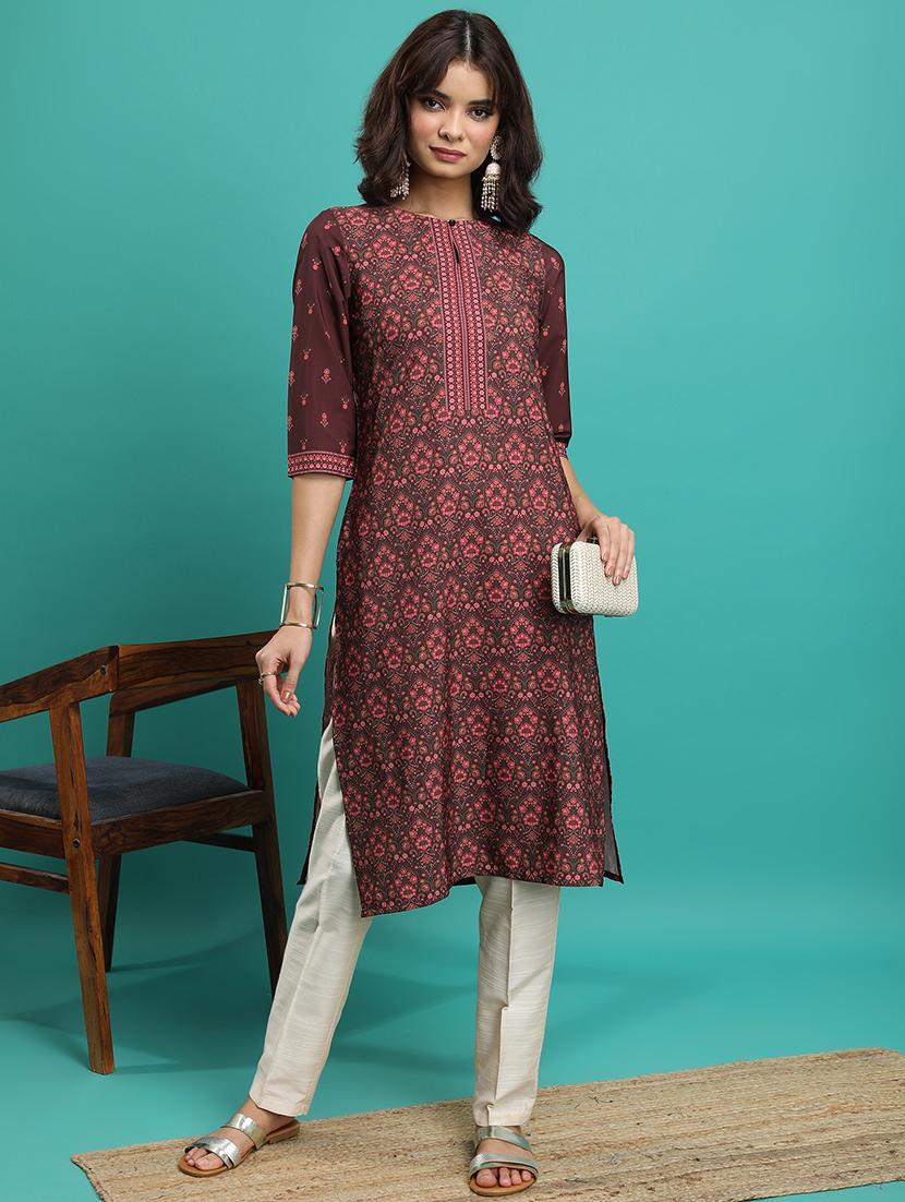 women three quarter sleeve printed a-line kurta - 21486664 - Zoom Image - 0