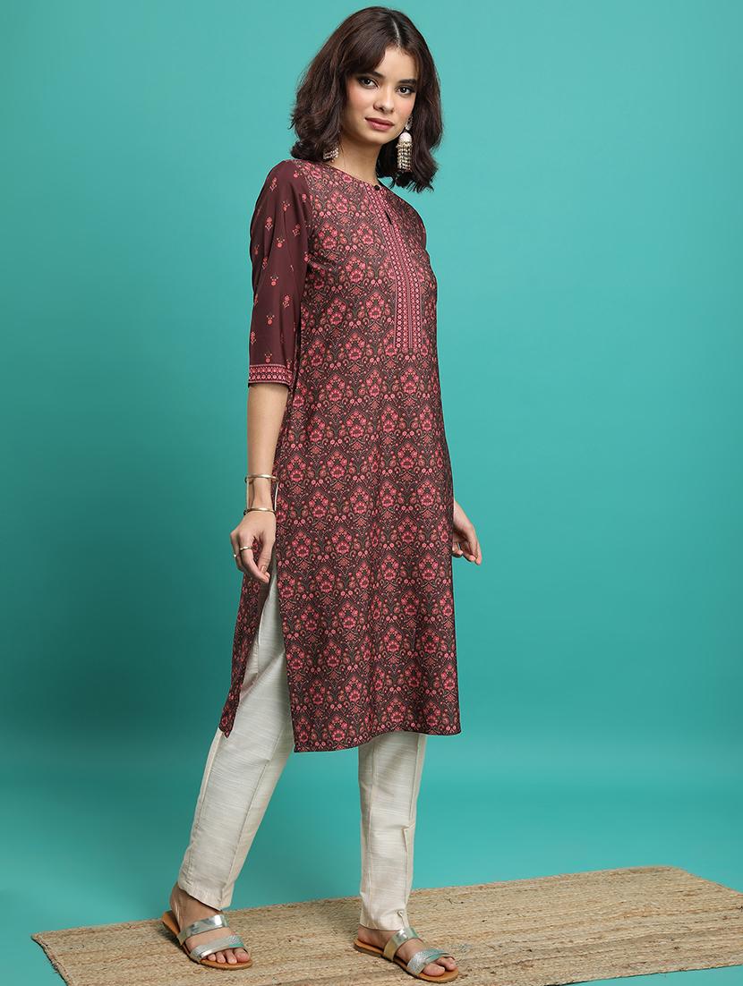 women three quarter sleeve printed a-line kurta - 21486664 - Standard Image - 2
