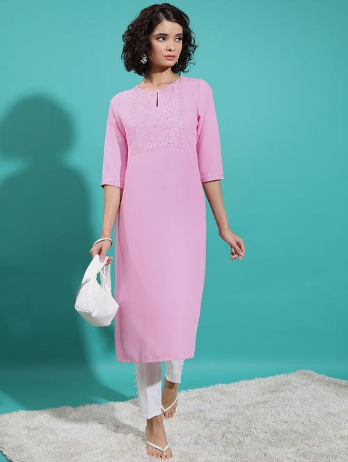 pink embroidered a-line kurta - 21486667 -  Standard Image - 0