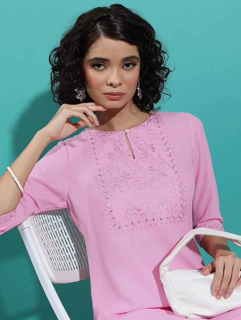 pink embroidered a-line kurta - 21486667 - Standard Image - 2