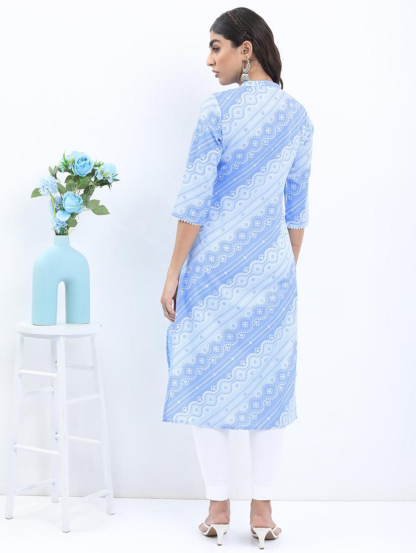 women three quarter sleeve printed a-line kurta - 21486670 - Standard Image - 2