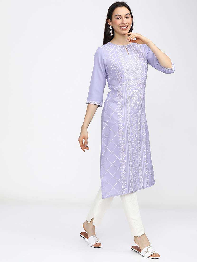 women three quarter sleeve printed a-line kurta - 21486679 -  Standard Image - 2
