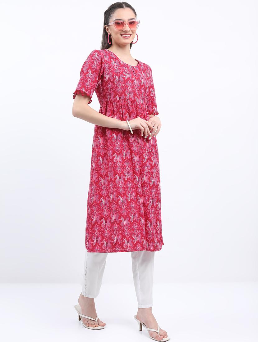 women three quarter sleeve printed a-line kurta - 21486689 - Standard Image - 2