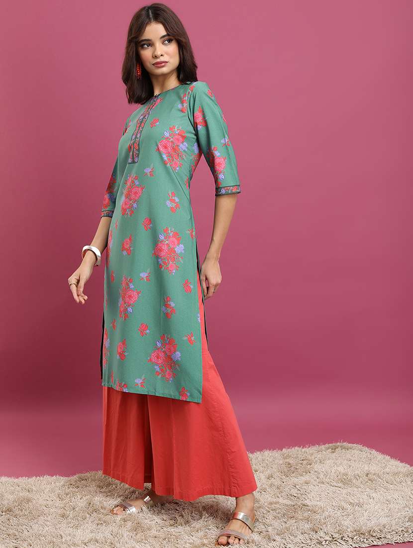 women three quarter sleeve printed a-line kurta - 21486690 -  Standard Image - 2