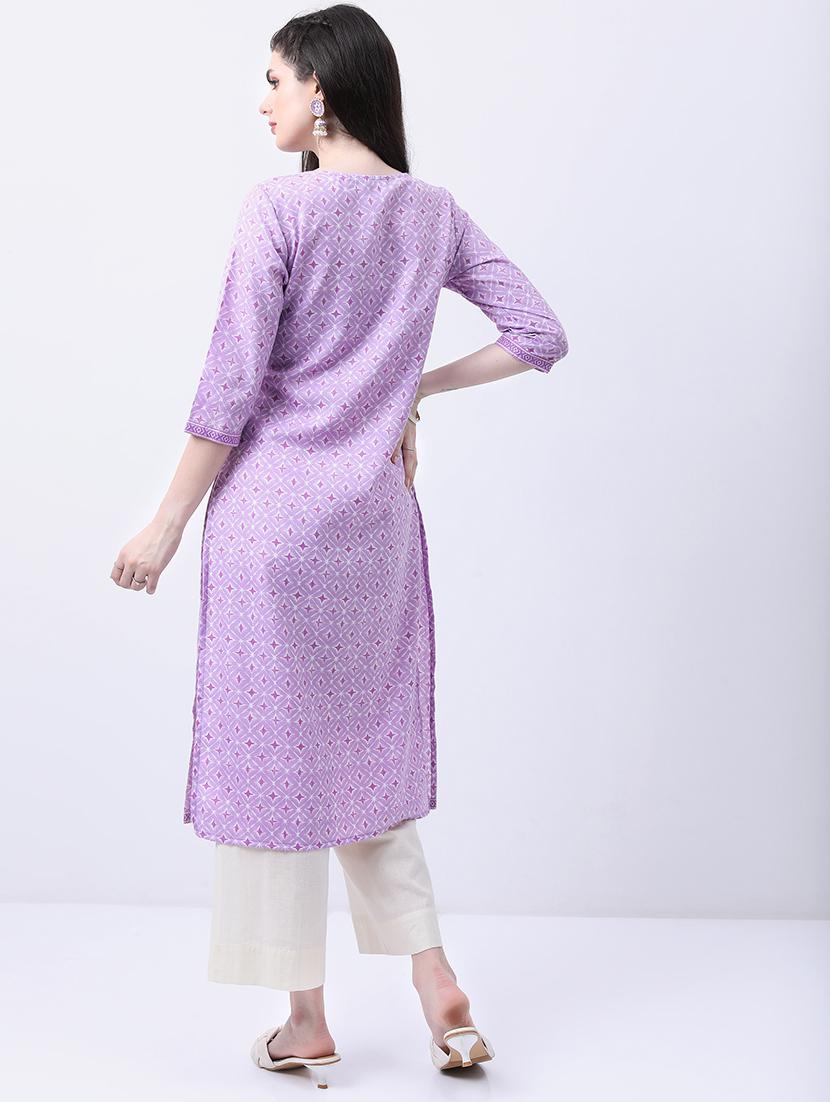 women three quarter sleeve printed a-line kurta - 21486697 - Standard Image - 2