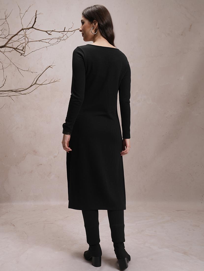 black embroidered a-line kurta - 21486702 - Standard Image - 2