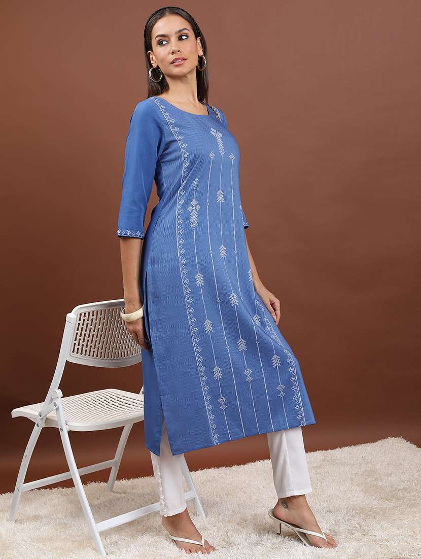women three quarter sleeve printed a-line kurta - 21486703 - Standard Image - 2