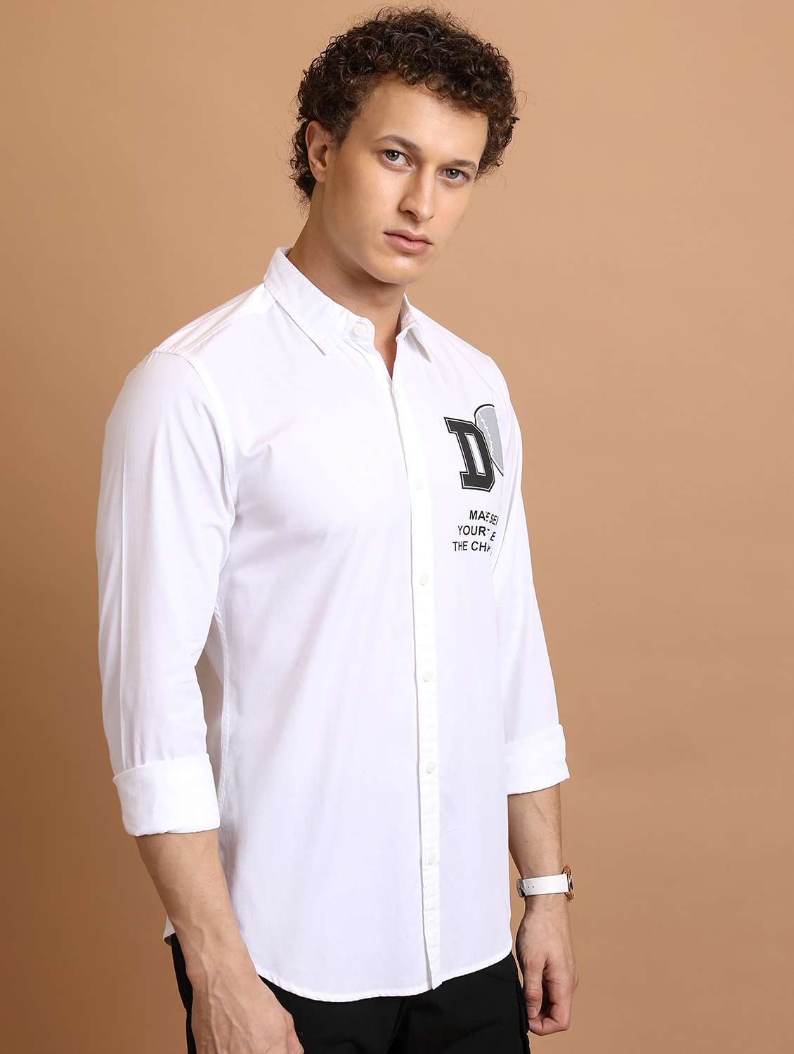 men collared typographic printed casual shirt - 21486709 -  Standard Image - 2