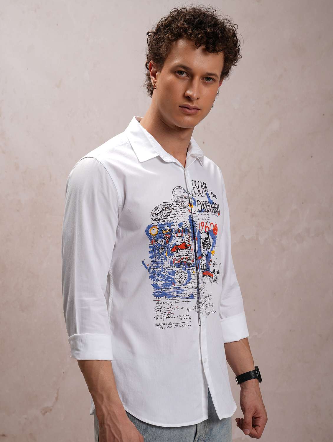 men collared graphic printed casual shirt - 21486711 - Standard Image - 2