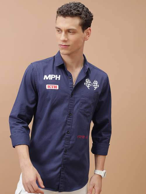 men collared typographic printed casual shirt - 21486741 -  Standard Image - 0