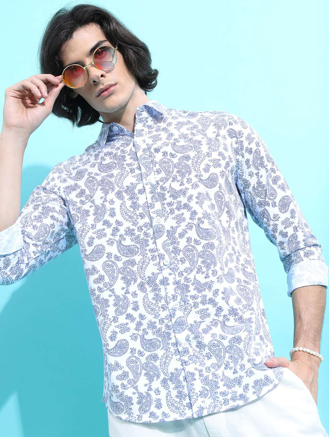 men collared printed casual shirt