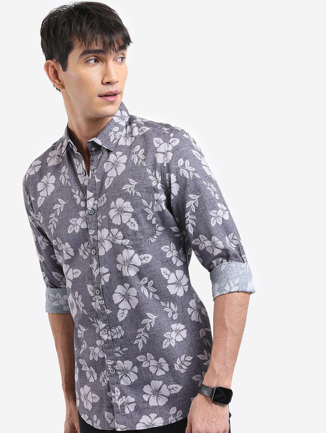 men grey collared neck casual shirts - 21486870 -  Zoom Image - 0
