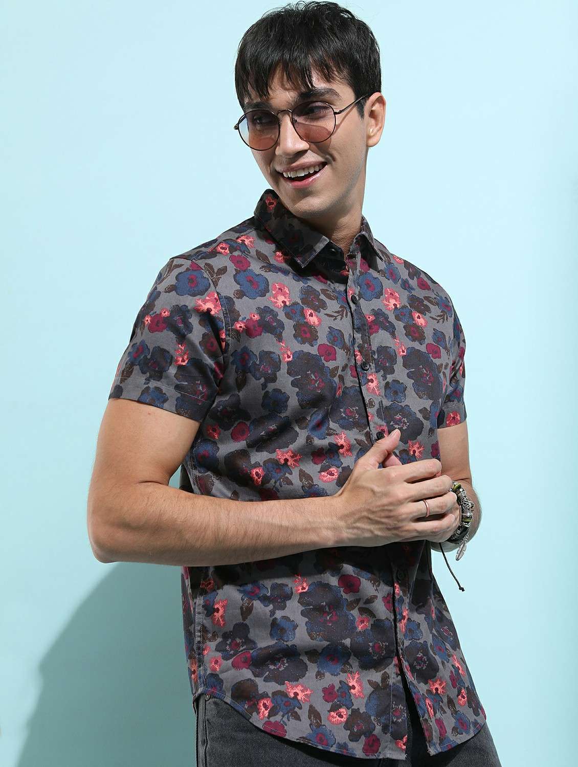 men grey collared neck casual shirts