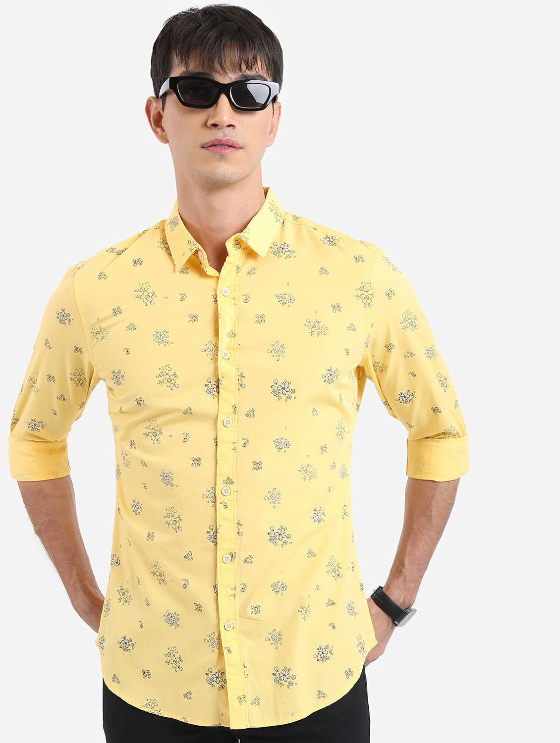 men yellow collared neck casual shirts
