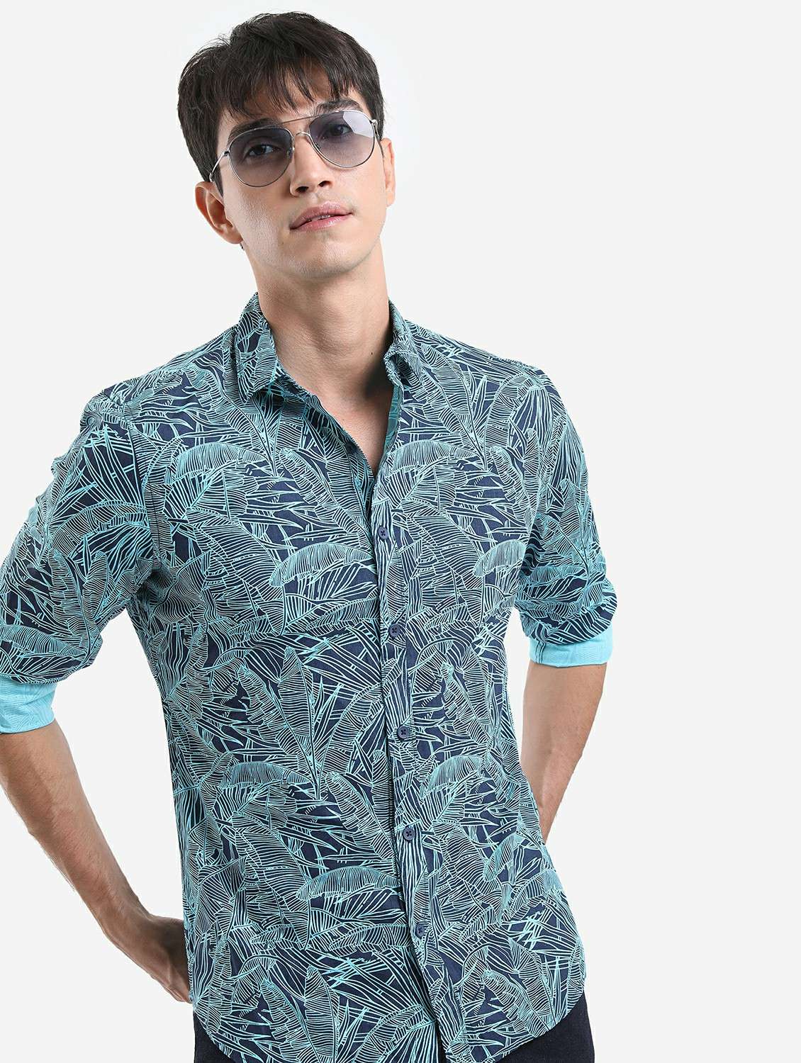men blue collared neck casual shirts - 21486881 - Zoom Image - 0