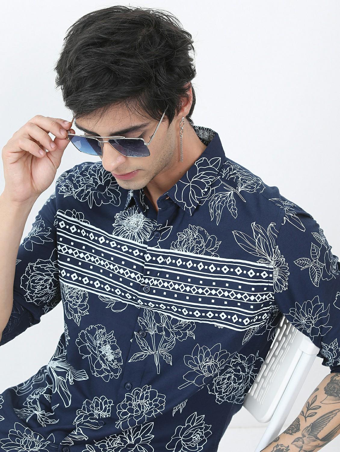 men blue collared neck casual shirts - 21486898 - Standard Image - 2
