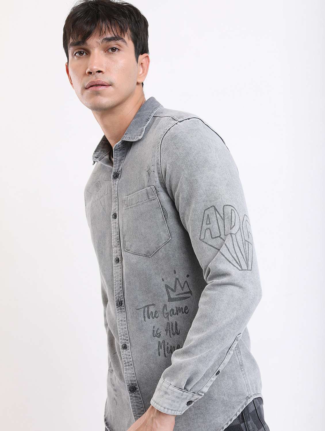 men grey  collared neck casual shirts - 21486903 -  Standard Image - 2
