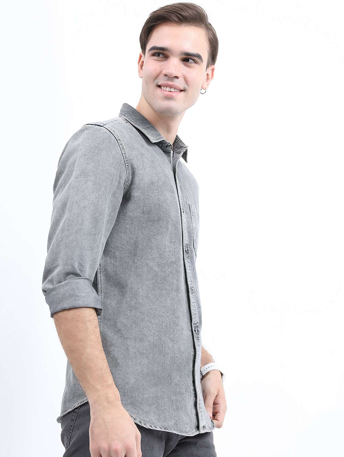 men grey collared neck casual shirts - 21486908 -  Standard Image - 2