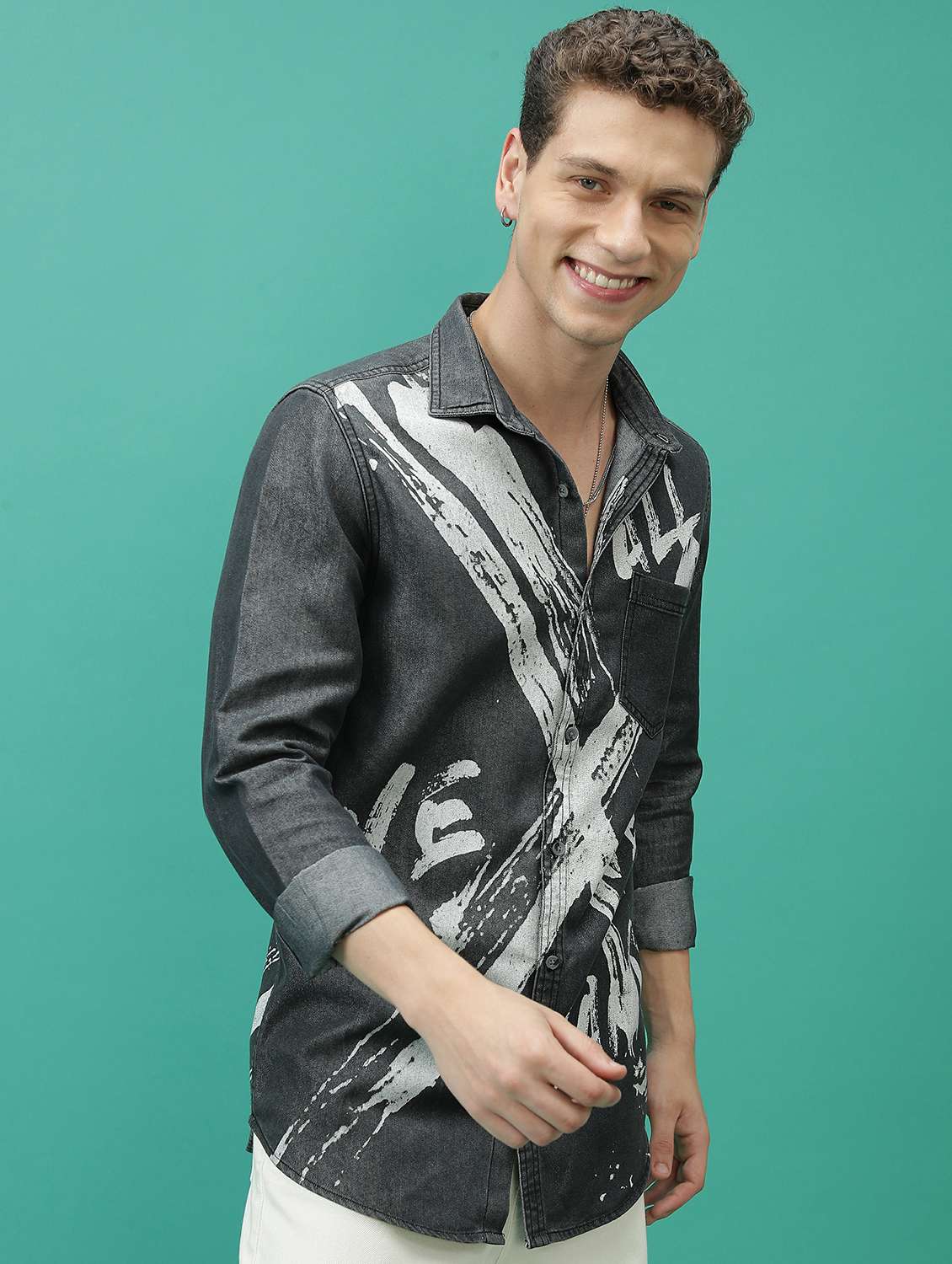 men grey collared neck casual shirts - 21486914 -  Standard Image - 2