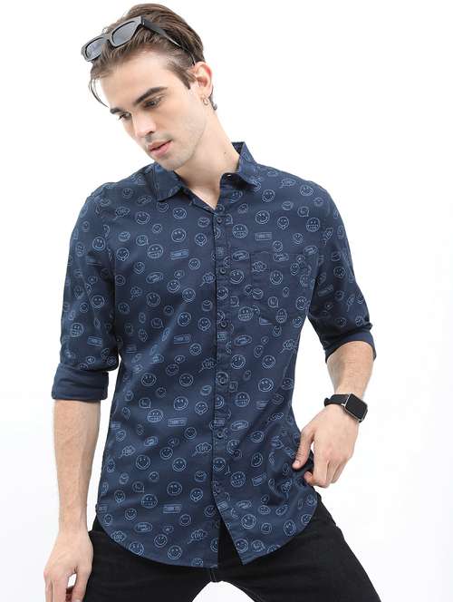men blue collared neck casual shirts - 21486918 -  Standard Image - 0