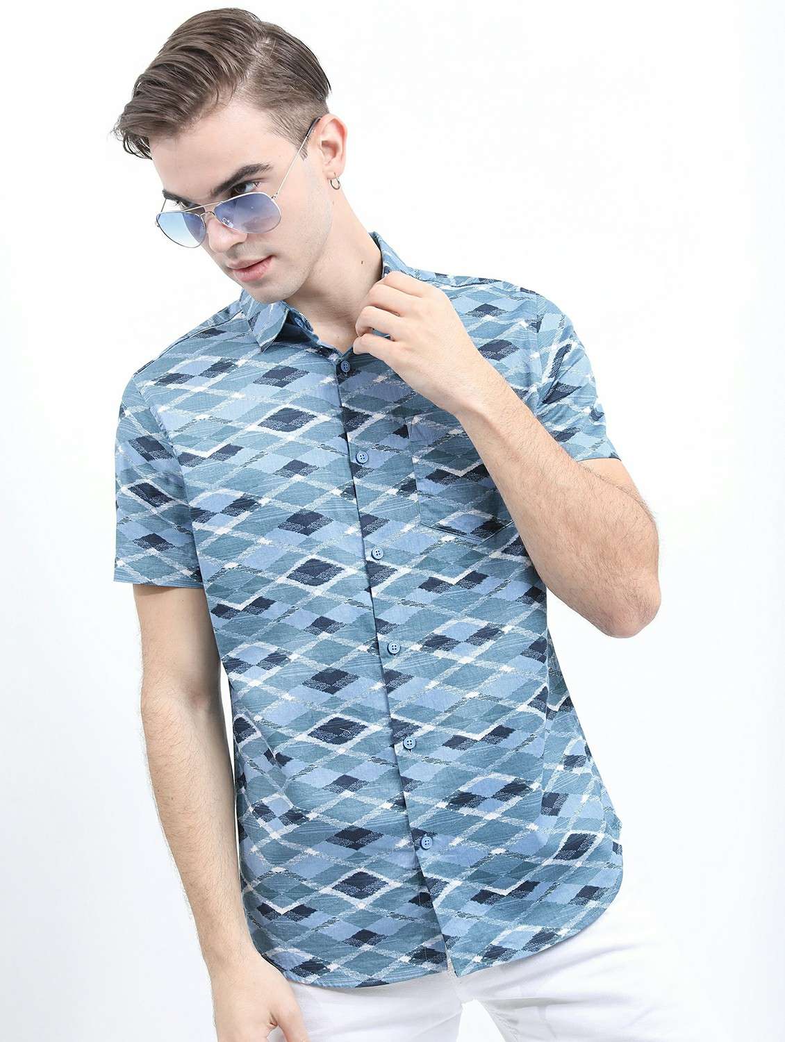 men light blue collared neck casual shirts