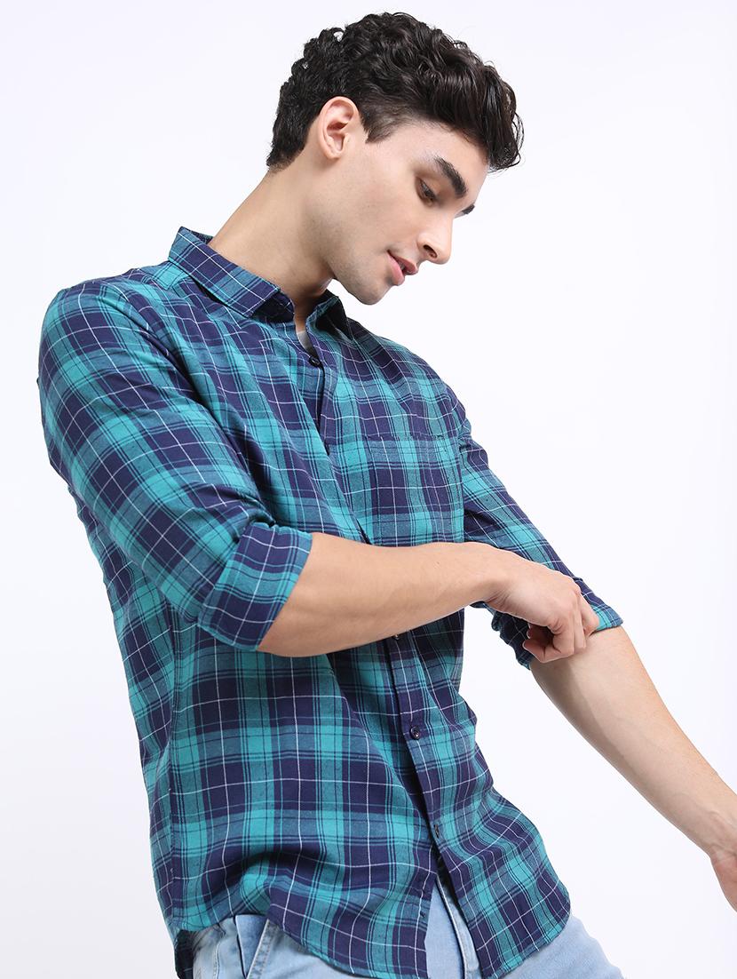 men blue regular fit checkered casual shirt - 21487064 - Standard Image - 2