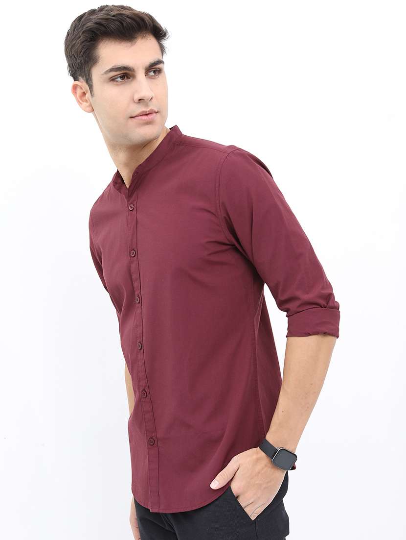men mandarin neck solid casual shirt - 21487073 -  Standard Image - 2