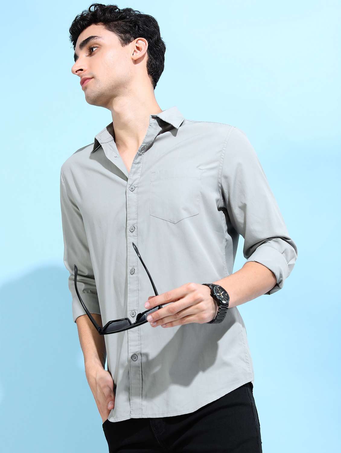 men solid collared casual wear shirt - 21487085 -  Standard Image - 2