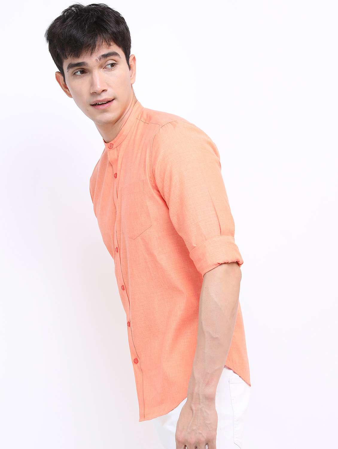 men mandarin neck solid casual shirt - 21487095 -  Standard Image - 2