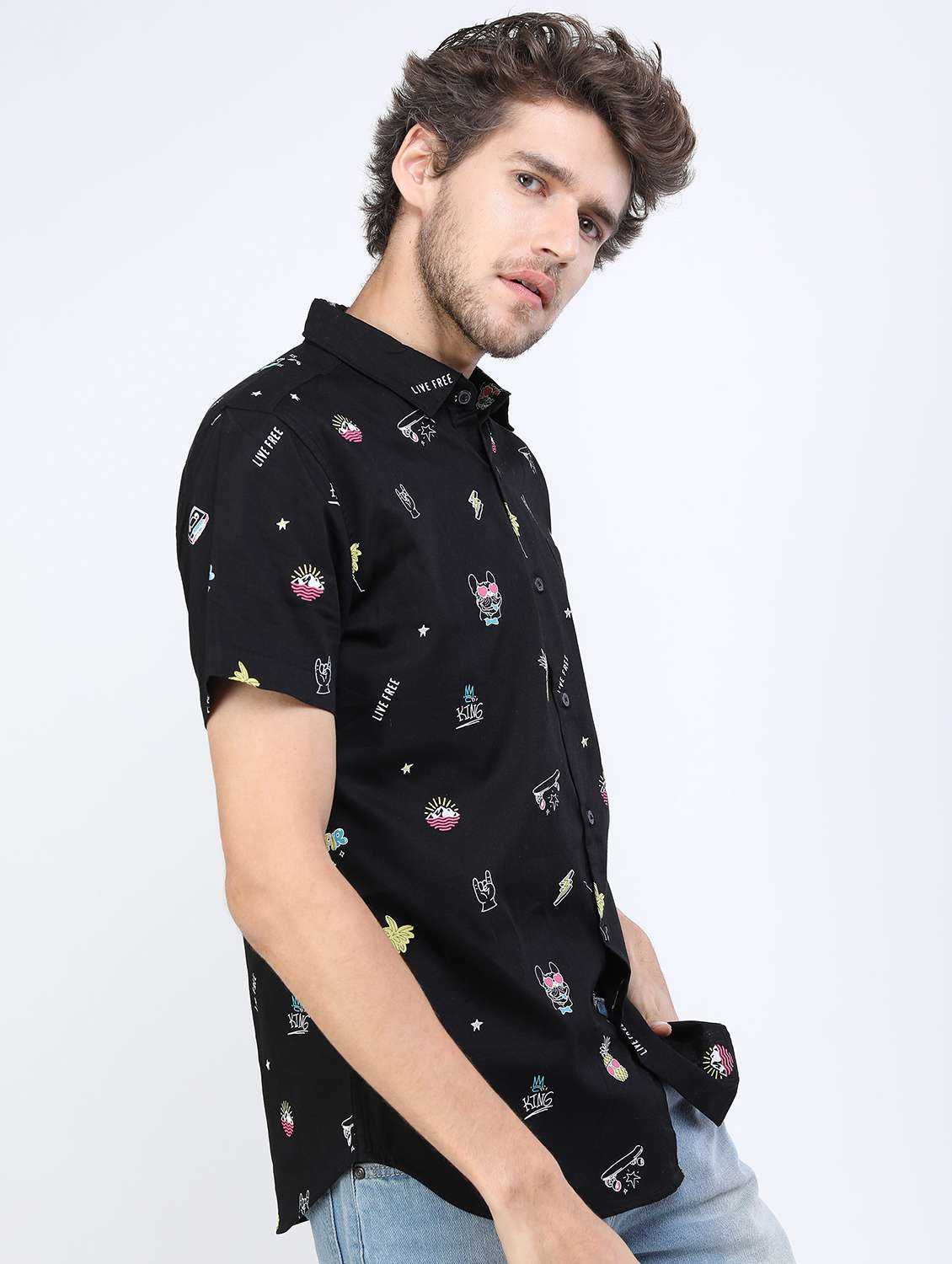 men collared printed casual shirt - 21487106 -  Standard Image - 2