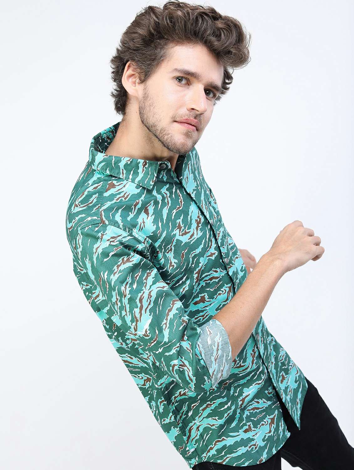 men collared printed casual shirt - 21487114 -  Standard Image - 2
