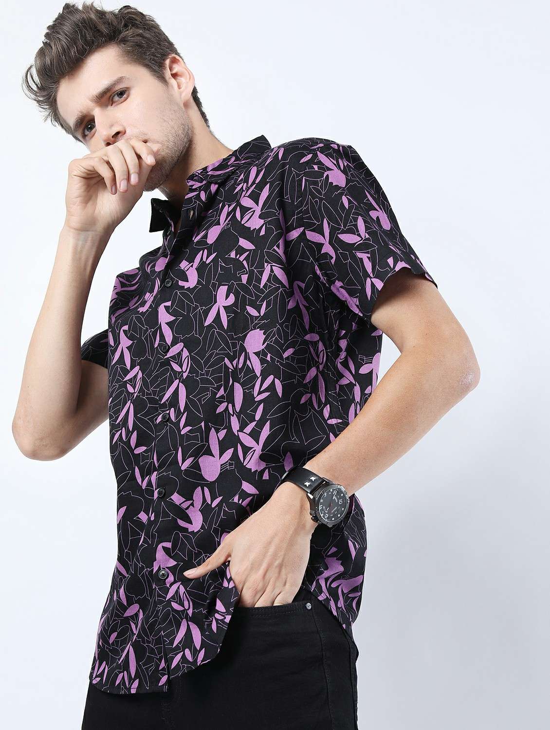 men collared printed casual shirt - 21487125 -  Standard Image - 2