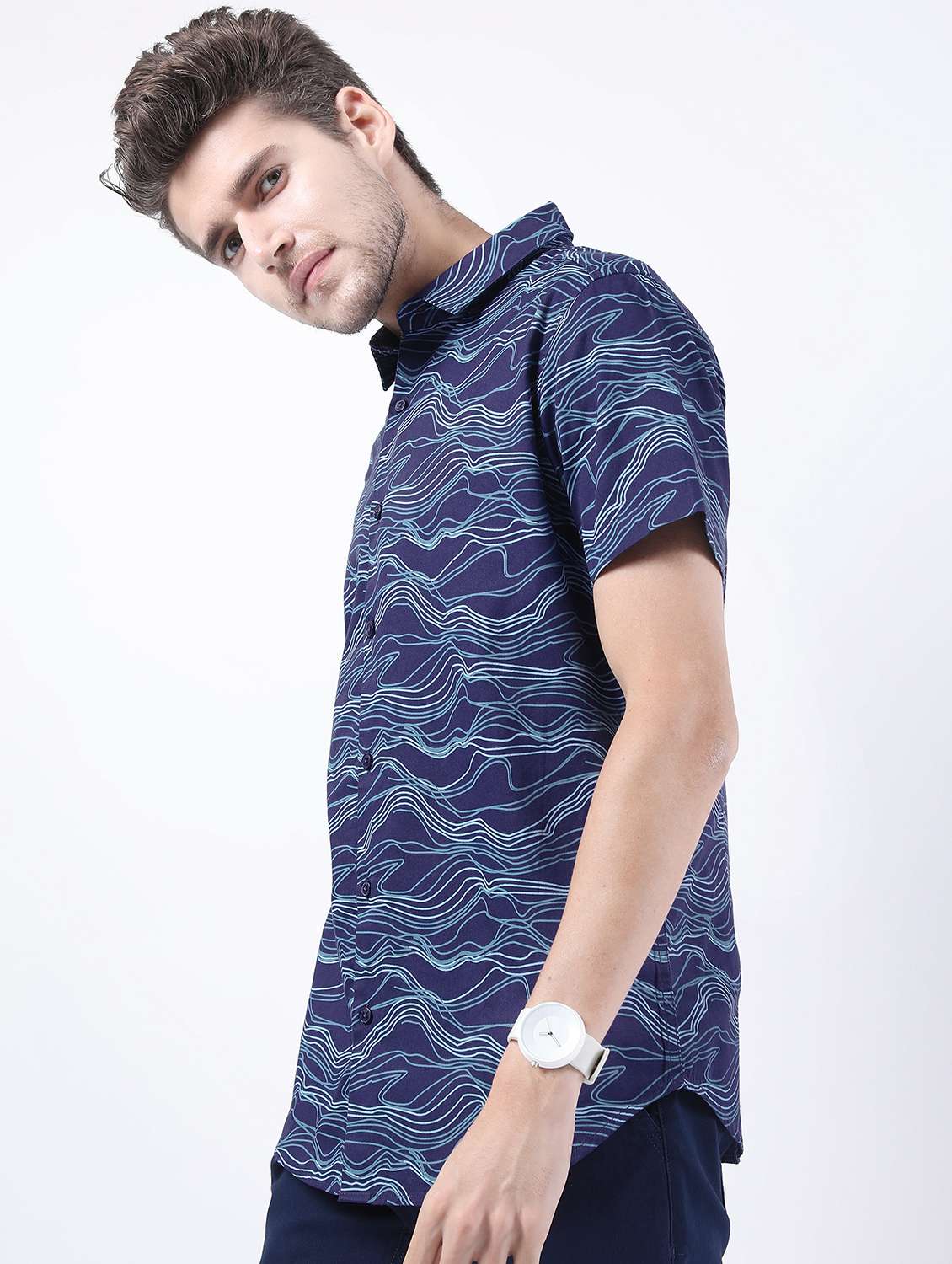 men collared printed casual shirt - 21487136 -  Standard Image - 2